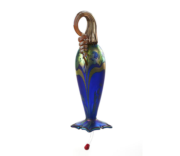 Blown Glass Hummingbird Feeder - Iris Blue Top, Cobalt
